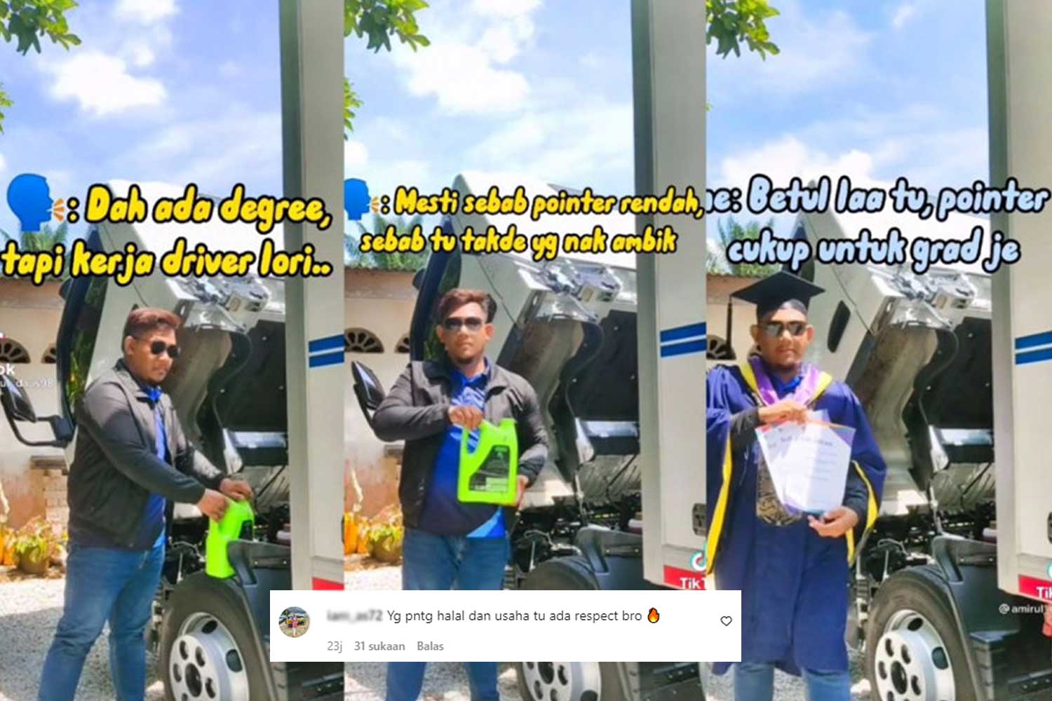 Dengar orang belakang kutuk kerja driver lori, lelaki ini geram tunjuk sijil dekan 4 sem