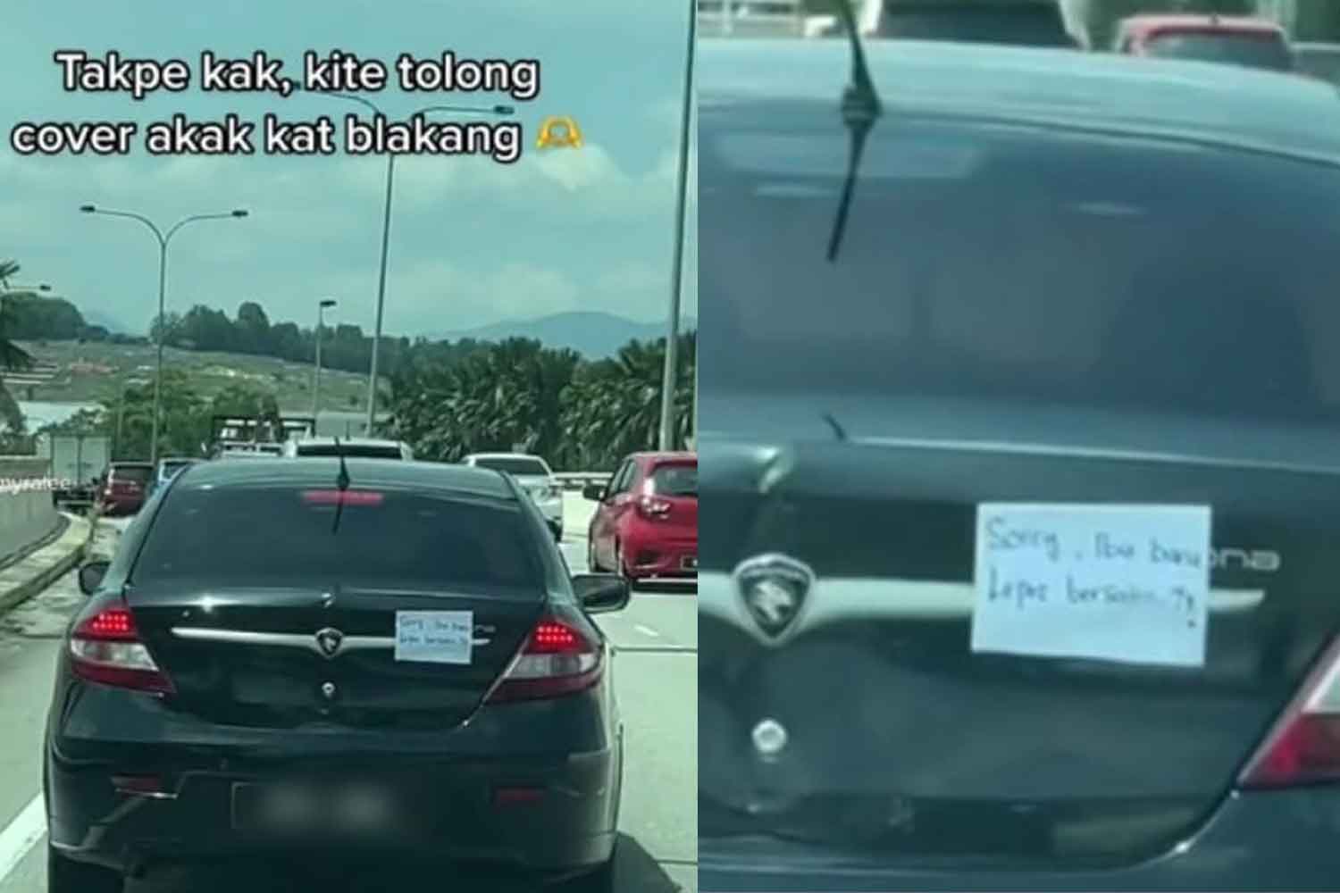 Kereta Persona tampal nota 'ibu baru bersalin' tarik perhatian, terpaksa pandu perlahan